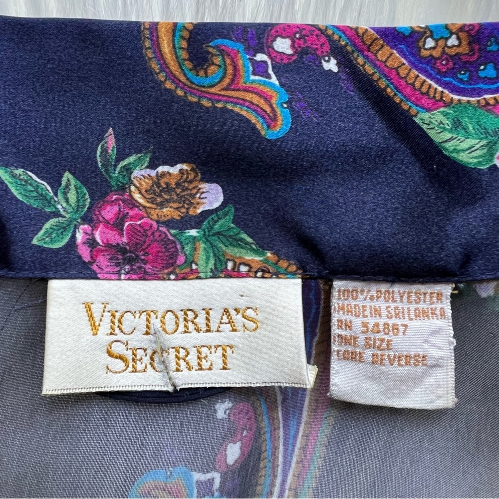 Vintage Victoria’s Secret Gold Label Robe Kimono Floral Paisley Blue Red OS Chic - Picture 8 of 16